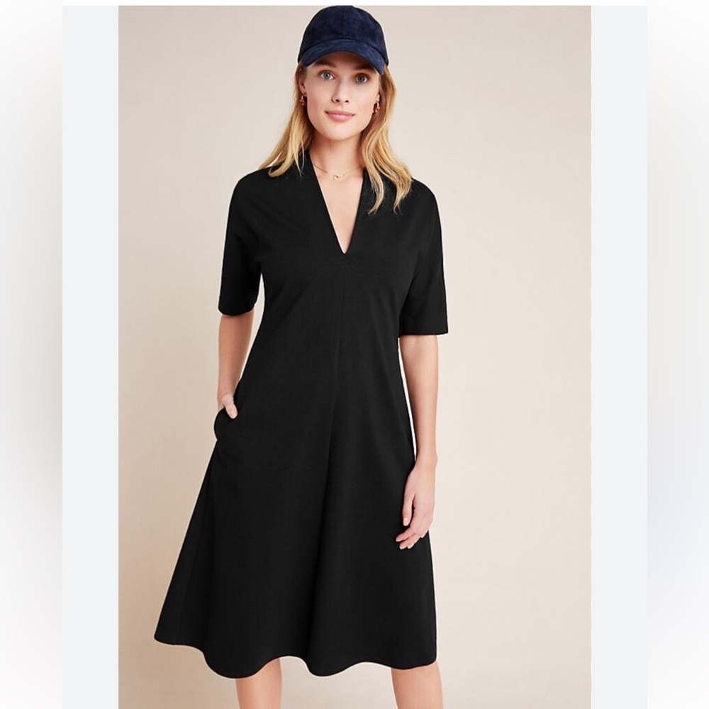 Velvet by Graham & Spencer Anthropologie V-neck black midi dress